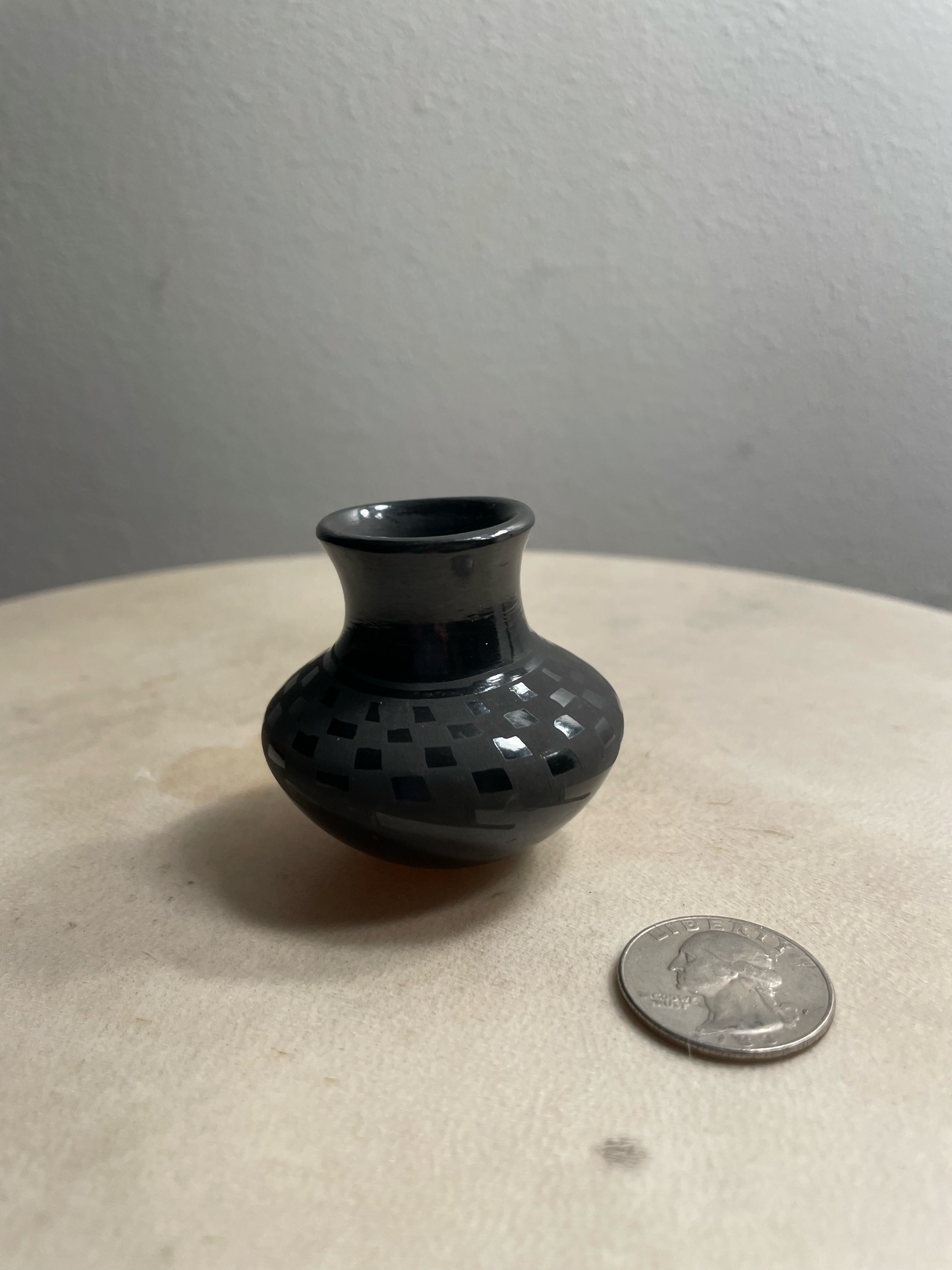 Black geometric Mata Ortiz vase