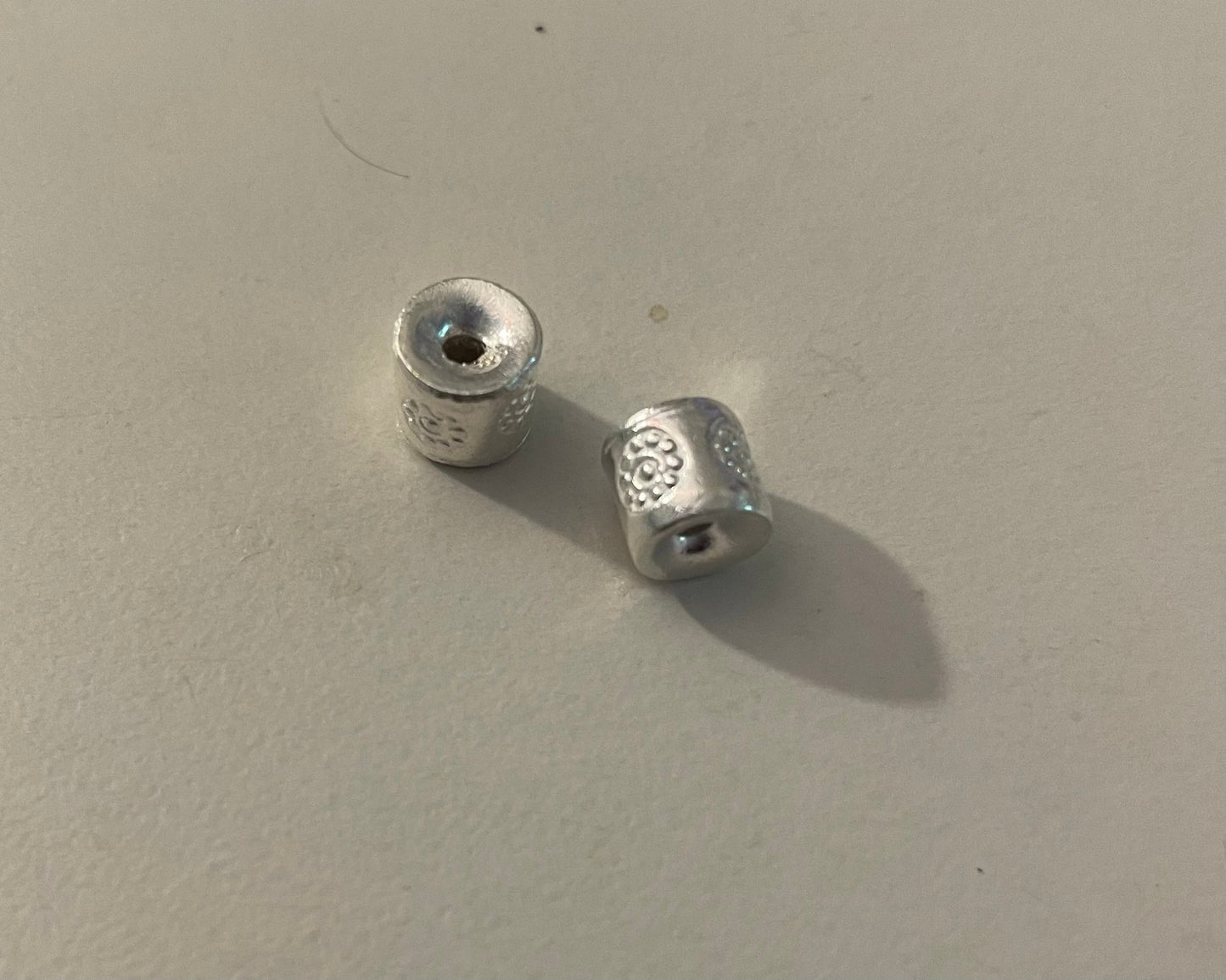 Silver Barrel-shaped Bead with flower stamp