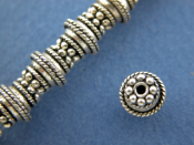 Silver Barrel-shaped Bead w/ Raised Line Center & Granulated Ends