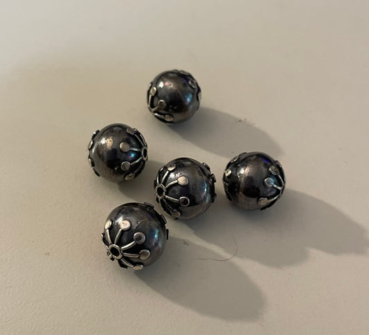 Silver Frog-handed Round Bead, oxidized