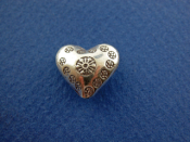 Silver Heart Shaped Bead w/ Flower Stamp Design, Small