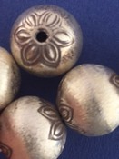 Silver Round Bead w etched floral ends, Satin Finish