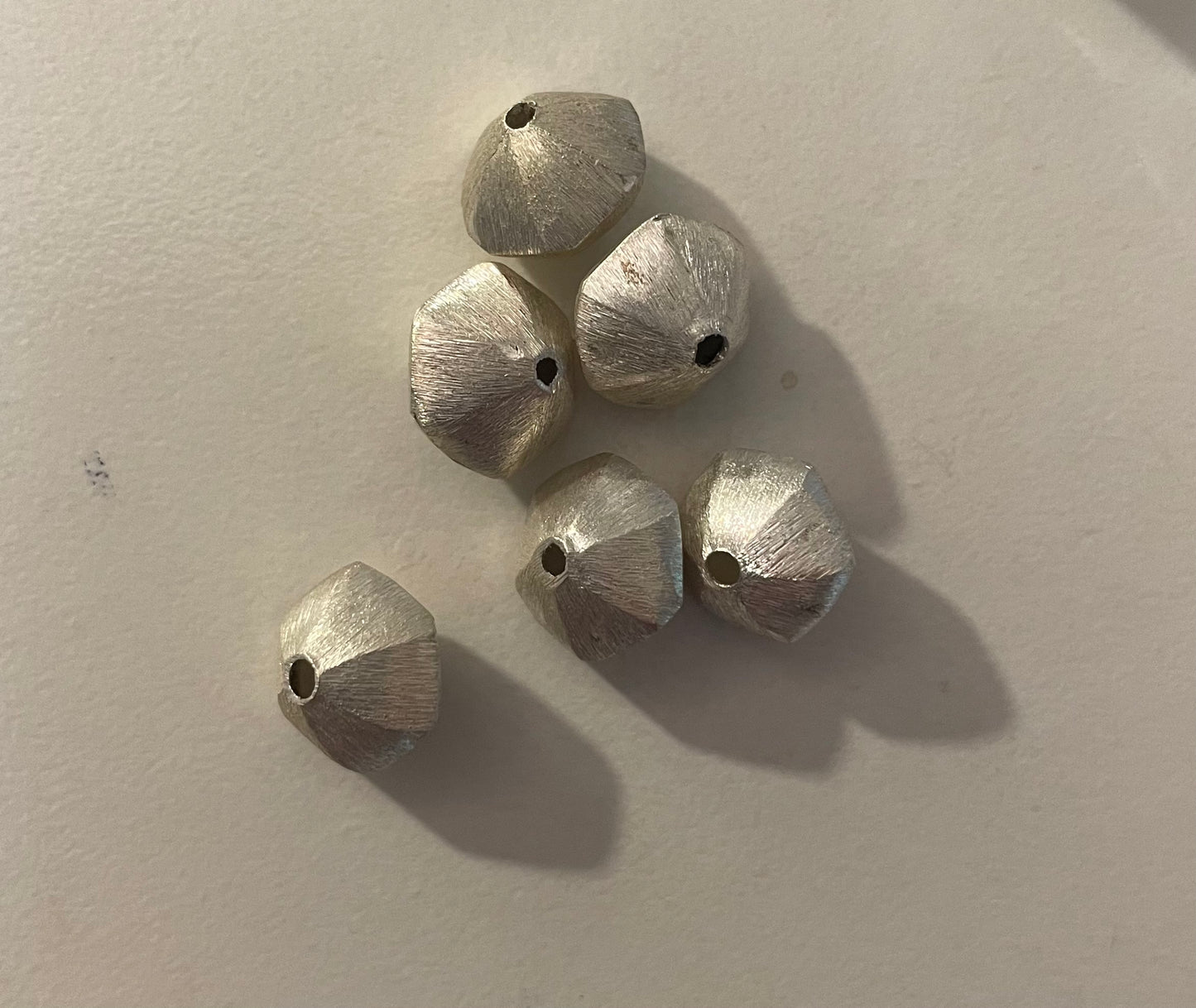 Silver Bicone Bead, 6-sided, facet cut, satin finish