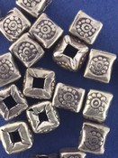 Silver Cube Bead w/ Folded Corners and Flower Stamps Small