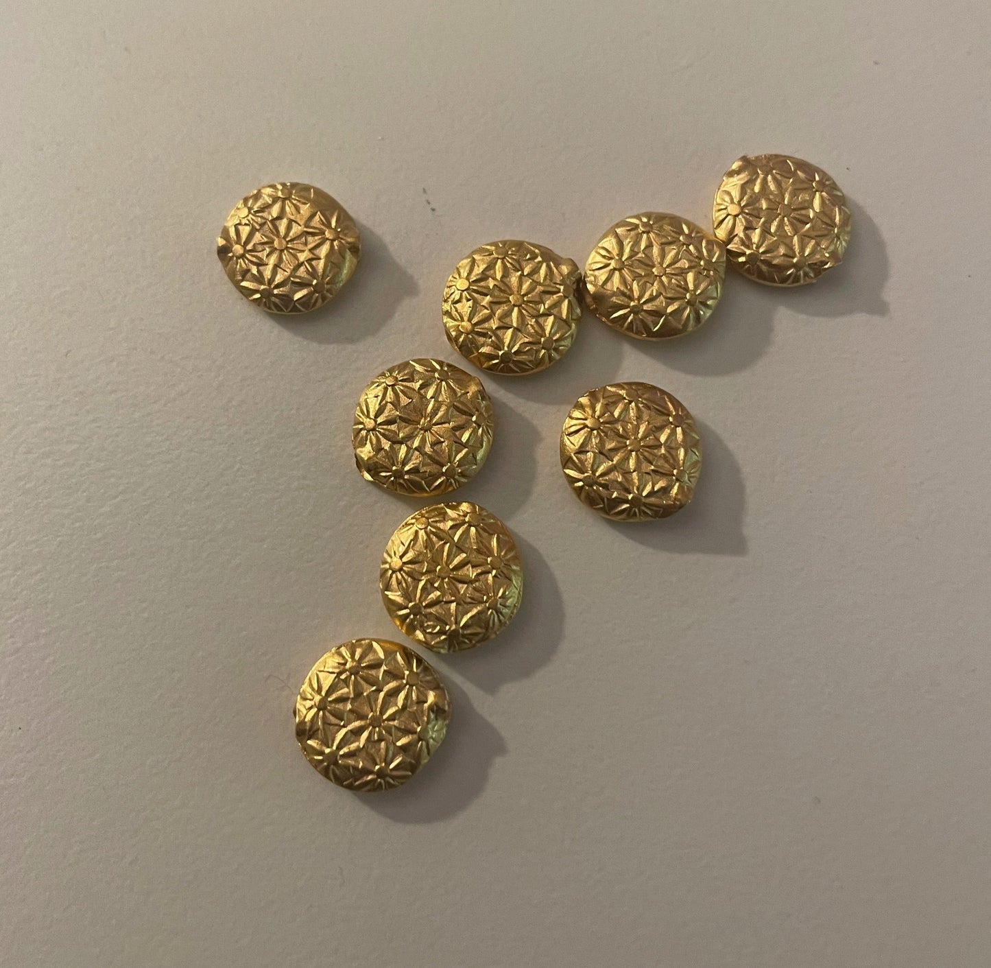 Gold Vermeil Coin-shaped Bead w/ Multiple Flower Stamps, Small