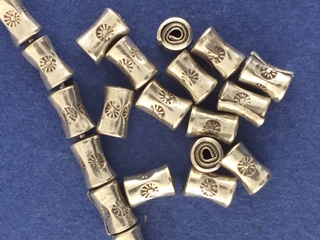 Silver Tapered Tube Bead w/ flower stamp