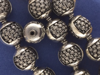 Silver Round Bead w/ basket weave design